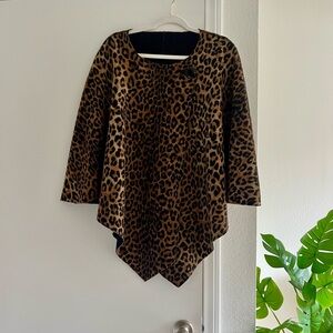 Leopard Poncho One Size Womens Animal Print Reversible Black Brown Wool Blend